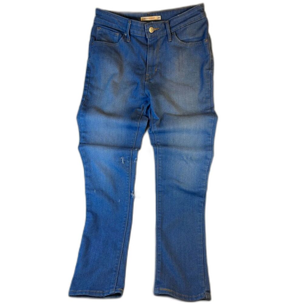 Levis 721 Jeans Wm's 29 Medium Blue High Rise Skinny Distressed Jeans